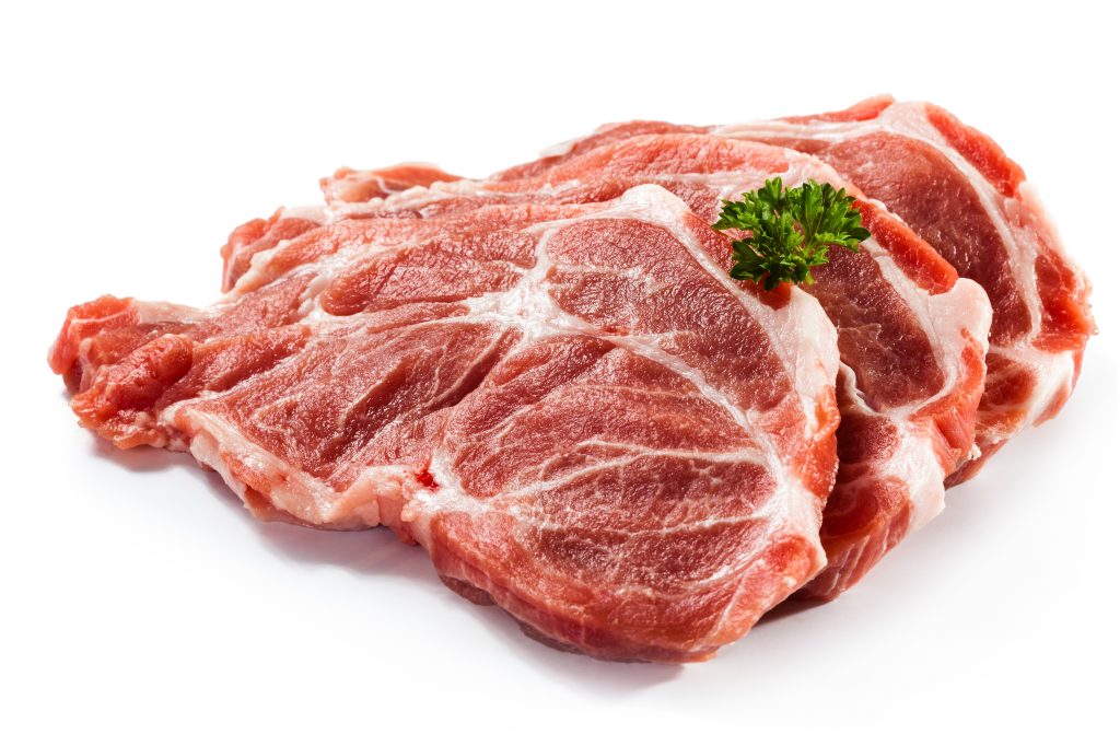 fresh raw pork on white background